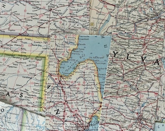 Retazos de mapas antiguos: restos de atlas de los años 60 para scrapbooking