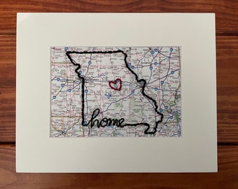Mapa bordado de Misuri: regalo de viaje personalizado