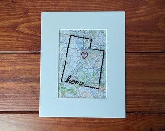 Arte bordado del mapa de Utah: regalo personalizado del estado de origen