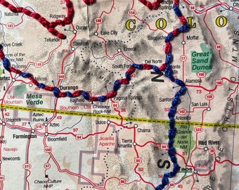 Mapa de viaje personalizado / Gran tapiz bordado / Decoración para autocaravana / Arte de viaje cosido a mano