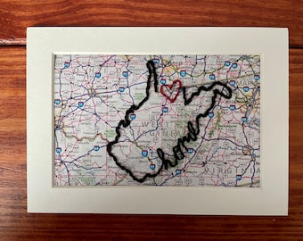 Mapa bordado de Virginia Occidental: regalo de viaje personalizado