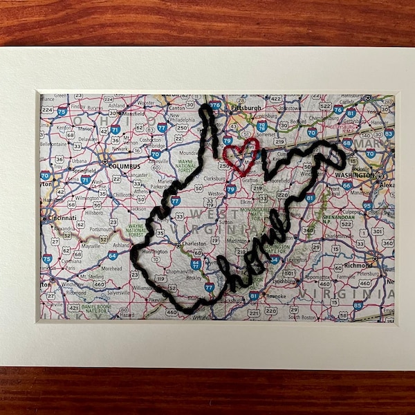 West Virginia State Embroidered Map / Personalized Wall Hanging Desk Shelf Art / Travel Theme Moving Graduation Retirement Gift