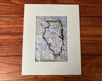 Mapa bordado de Illinois: regalo de viaje personalizado