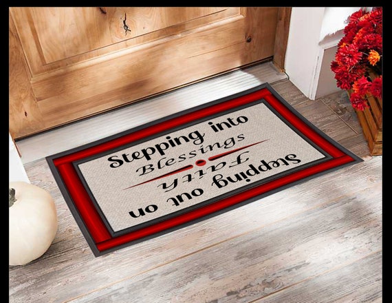Burgundy Bordered Doormat: Mediterranean Style Indoor Outdoor Mat