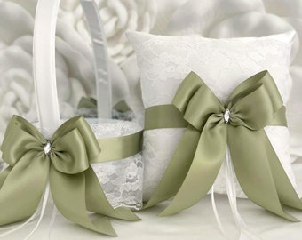 Flower Girl Basket Sage Ring Bearer Pillow, Flower Girl Baskets, Wedding Ring Pillow, Sage Green Wedding Pillow, Dusty Sage Wedding Basket