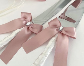Wedding Cake Knife and Server, Rose Gold and Ivory or White Wedding Knife Set, Cake Serving Set, Cake Server Set, Wedding Cake Cutting Set