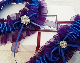 Blue Black Purple Wedding Garters wCharms Navy Garters Midnight Bridal Garters Galaxy Wedding Garters Stars Wedding Garters Constellations