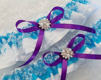 Blue Black Purple Wedding Garters wCharms Navy Garters Midnight Bridal Garters Galaxy Wedding Garters Stars Wedding Garters Constellations