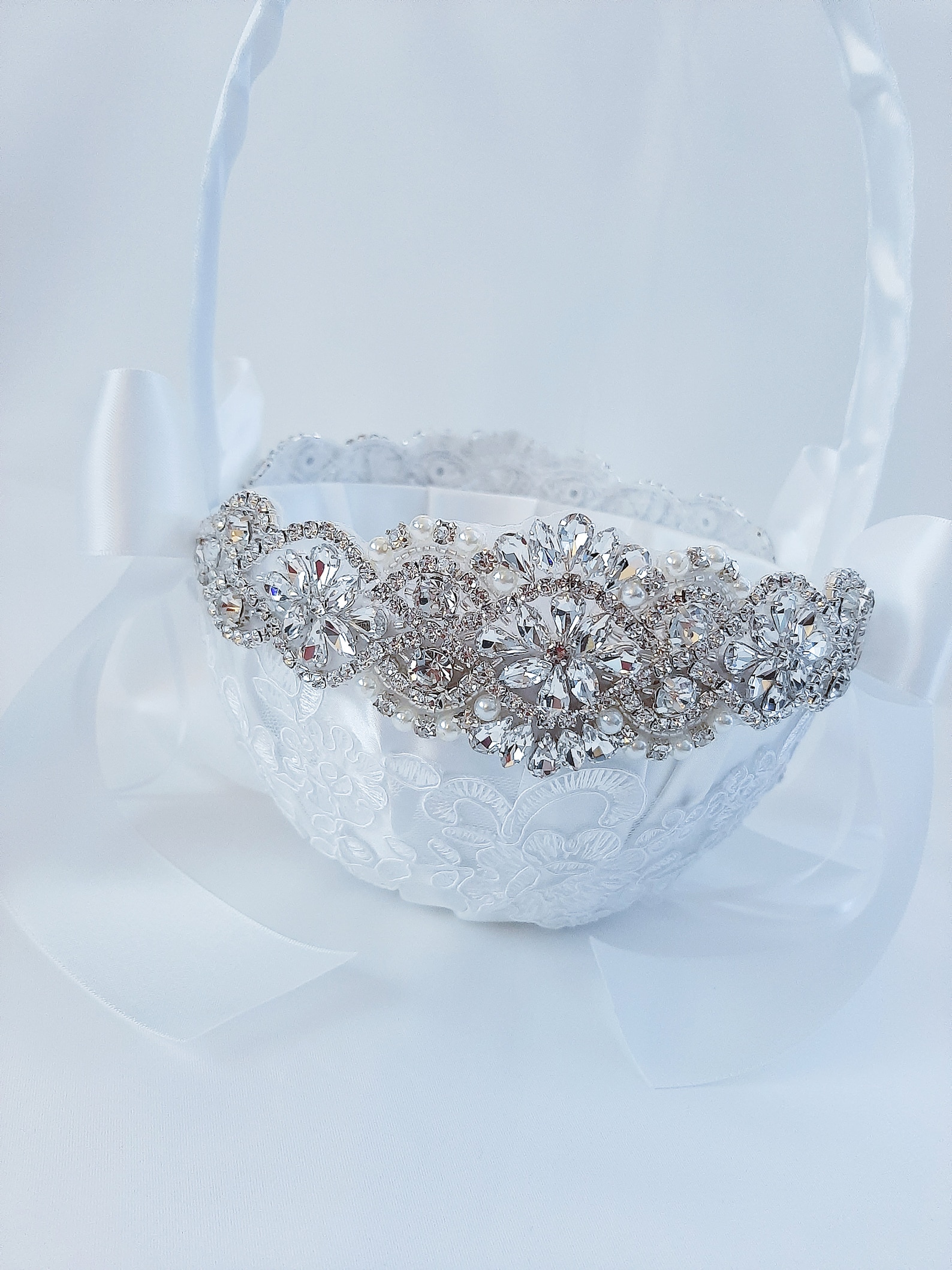 Flower Girl Basket Lace Basket for Flower Girl White Flower Etsy