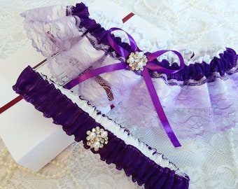 Purple Wedding Garter, Bridal Garter, Wedding Garter Set