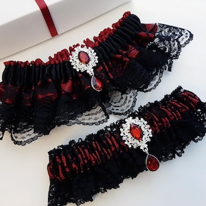 Black And Burgundy Wedding Garter, Garter Set, Garter Belt, Bridal Garter, Garters For Wedding, Garter For Bride, Leg Garter, Prom Garter