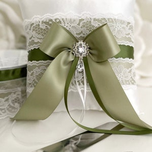 Sage Green Ring Bearer Pillow, Wedding Ring Pillow, Olive Moss Pastel Green Wedding Pillow for Rings
