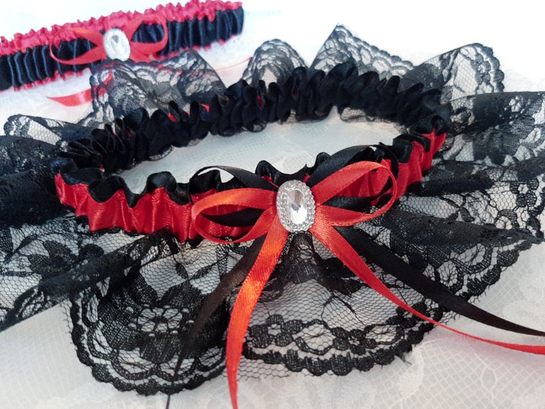 Black And Red Wedding Garter Set Black Lace Bridal Garter | Etsy