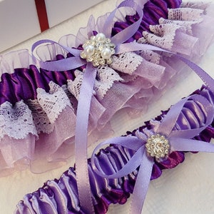 Wisteria and Jade Wedding Bridal Leg Arter Set, Satin