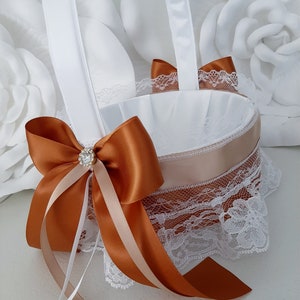 Flower Girl Basket Copper Rust Terracotta Burnt Orange, Wedding Basket for Petals, Fall Wedding