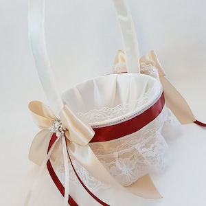Rust Champagne Wedding Basket, Flower Girl Basket, Flower Girl Basket and Ring Bearer Set, Basket for Petals, Terracotta, Burnt Orange