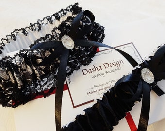 Black and White Wedding Garter, Black Garter, Lace Bridal Garter Set,  Garters for Wedding, Garter Belt for Bride, Leg Garter, Prom Modern