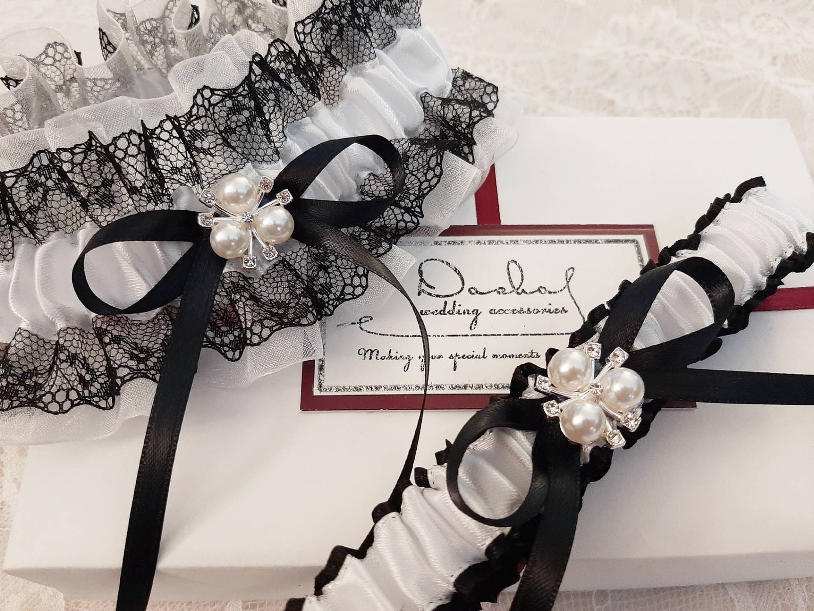 Wedding Garter Black and White Garter Set Wedding Garter Etsy
