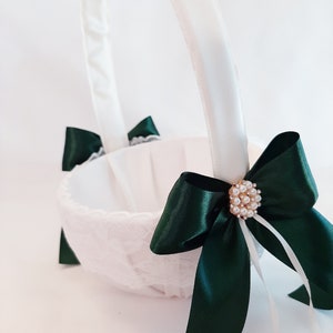 Ring Bearer Pillow, Ring Pillow, Dark Green Ivory Flower Girl Basket And Pillow Set, Ring Bearer Pillow, Wedding Ring Pillow, Ring Bearer 1 Basket Only