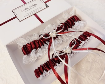 Burgundy Bridal Garter Set, Burgundy Wedding Garter, Wedding Garter Set, Garter Belt, Burgundy Garter Set, Custom, Personalized Garter
