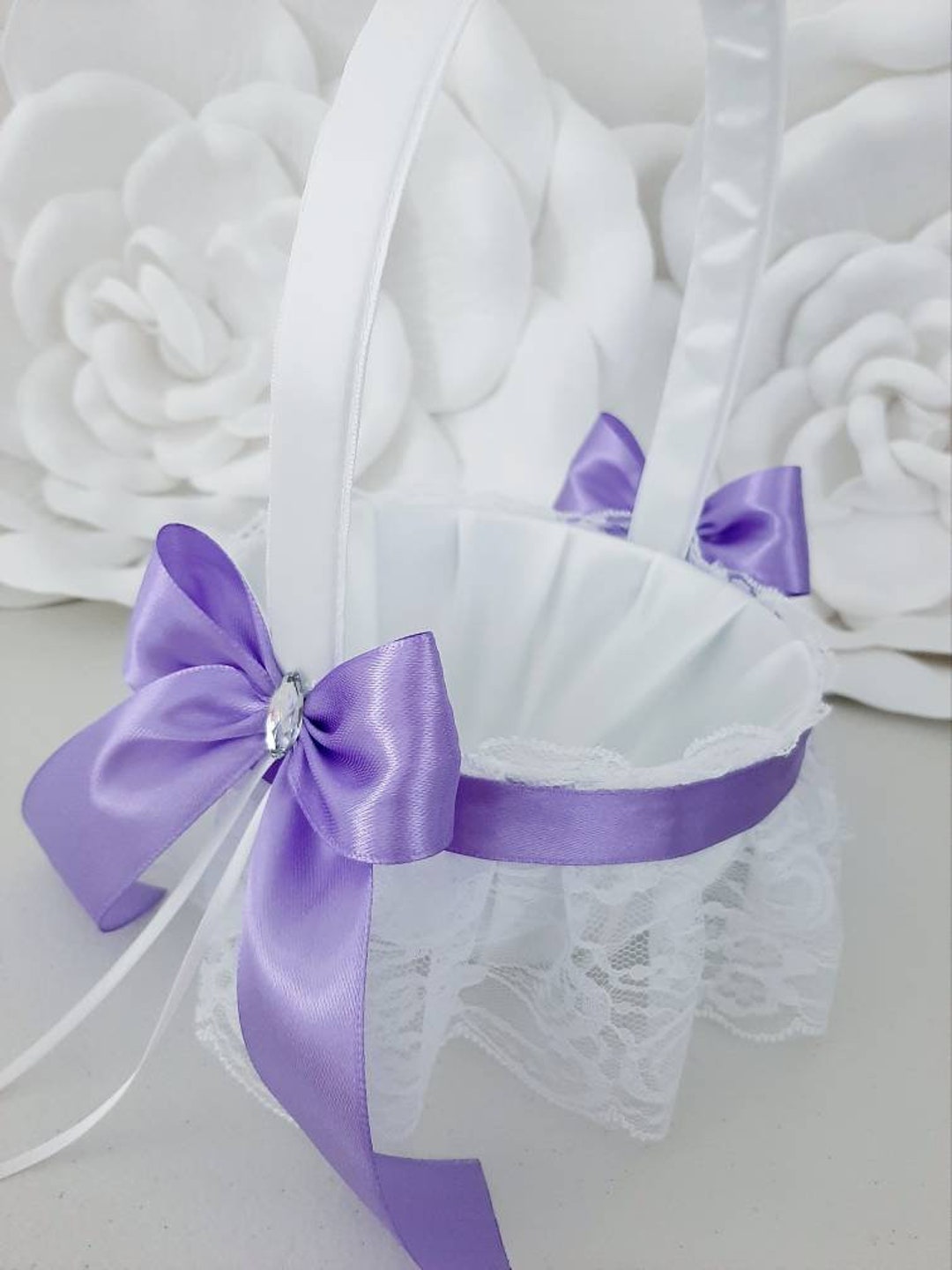 Flower Girl Basket, Lace Basket for Flower Girl, Lavender Flower Girl