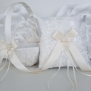 Flower Girl Basket And Ring Bearer Pillow Set, Flower Girl Basket, Ring Bearer Pillow, Flower Girl, Basket For Flower Girl