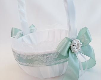 Flower Girl Basket, Sage Green Flower Girl Basket, Wedding Flower Girl Basket, Sage Wedding, Small Wedding Basket, Pillow Basket Set