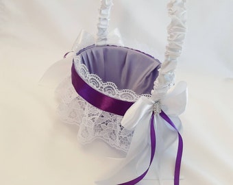 Flower Girl Basket, Lavender Purple Wedding Basket, Flower Girl Basket And Pillow Set,  Basket For Flower Girl, Ring Bearer Pillow
