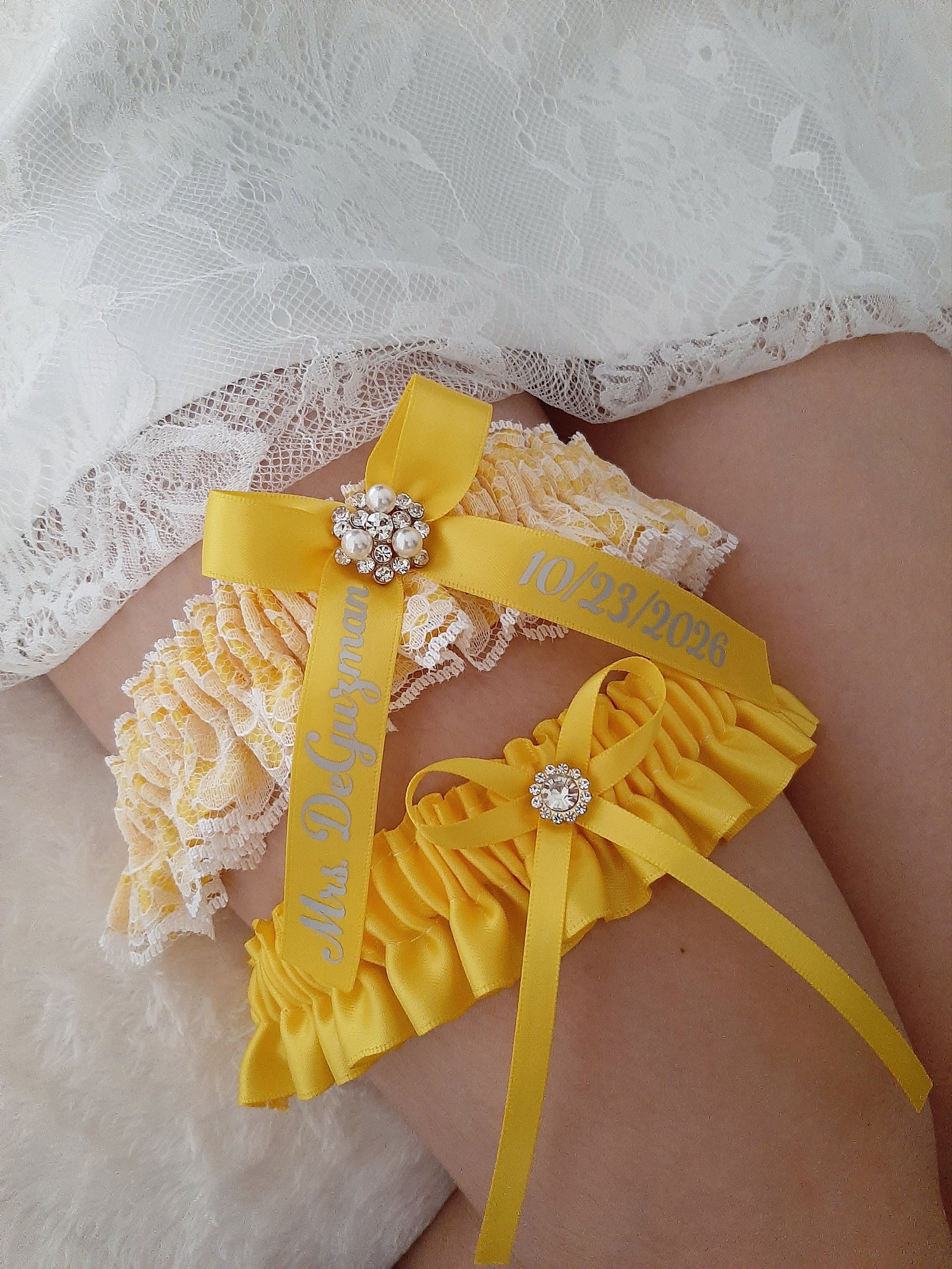 Yellow Wedding Garter, Bridal Garter, Garter Belt, Fall Wedding