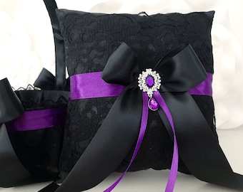 Ring Bearer Pillow, Black Ring Pillow, Flower Girl Basket And Pillow, Ring Bearer Pillow, Wedding Ring Pillow, Ring Bearer, Wedding Gift