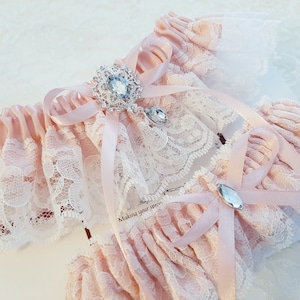 Liga rosa ruborizada, conjunto de liga de boda, liga de boda, liga de encaje, liguero, liga, conjunto de liga, liga de novia, liga para boda