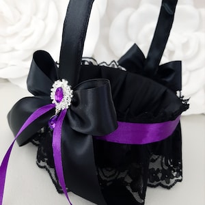 Flower Girl Basket, Lace Basket For Flower Girl, Black Flower Girl Basket, Purple Flower Girl Basket Wedding Flower Girl Basket Set of 2 3 4