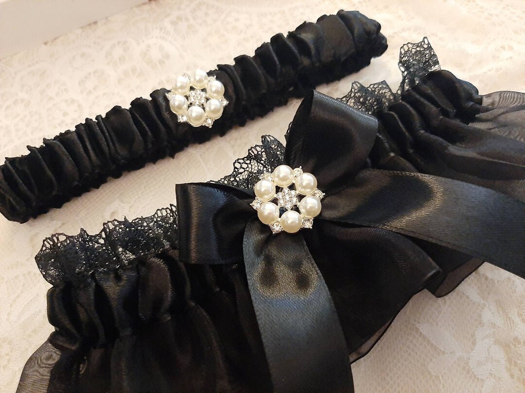 Black Garter, Black Wedding Garter, Bridal Garter Set, Wedding Garters