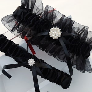 Black Wedding Garter, Wedding Garter Set, Black Garter Set, Black Bridal Garter, Wedding Garters, Black Garter, Organza Garter