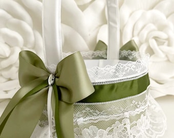 Sage Green Flower Girl Basket, Wedding Basket For Flower Girl Olive Moss Pastel Green, Sage Green Wedding Decor Accessories Ceremony