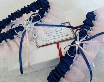 Navy Blue Pink Wedding Garter Set, Bridal Garter Set, Bridal Garter, Wedding Garter, Garter Belt, Garter Set, Wedding Garter Sets