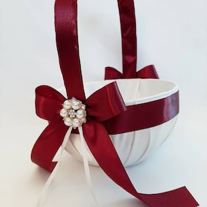 Burgundy Flower Girl Basket, Flower Girl Basket, Basket For Wedding, Wedding Flower Girl Basket, Basket For Flower Girl, Basket Pillow Set