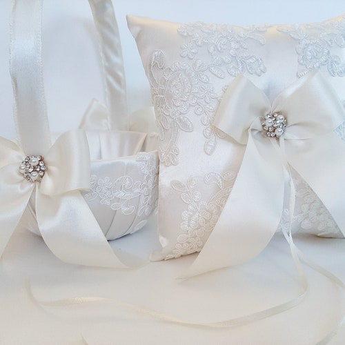 Flower Girl Basket and Ring Bearer Pillow Set Flower Girl Etsy