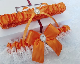 Orange Bridal Garter Set, Orange Wedding Garter, Wedding Garter Set, Orange Garter Set, Bridal Garter, Garter Belt, Personalized Garter