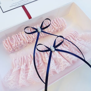 Navy Blue Blush Pink Wedding Garter Set, Bridal Garter Set, Bridal Garter, Wedding Garter, Garter Belt, Garter Set, Wedding Garter Sets