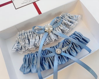 Wedding Garter, French Blue  Bridal Garter Set, Dusty Blue Garter, Garter For Bride, Garters For Wedding, Garter Belt, Leg Garter