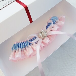 Jarretière de mariage, ensemble jarretière, ensemble jarretière de mariage, jarretière bleu et rose pour mariage, jarretière, jarretière de mariée, jarretière de jambe, jarretière pour la mariée, bal de promo Keepsake Garter Only