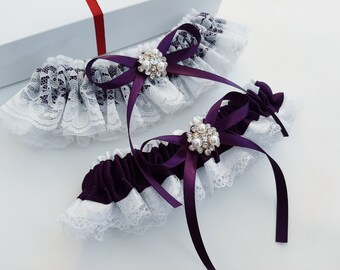 Purple Bridal Garter Set for Wedding, Brides Garter Set Plum Purple Bridal  Garter Purple Wedding Belts Purple Gift Lace Lingerie Garter Set