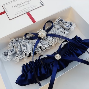 Wedding Garter Set, Blue Wedding Garter, Blue Garter, Blue Garter Set, Navy Bridal Garter, Wedding Garters, Navy Wedding Leg Garter