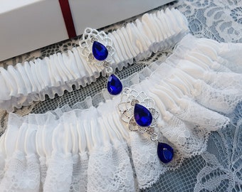 Giarrettiera Di Pizzo Blu Da Sposa Illuva - Qualcosa Di Blu, Regalo Nuziale, Taglia Universale