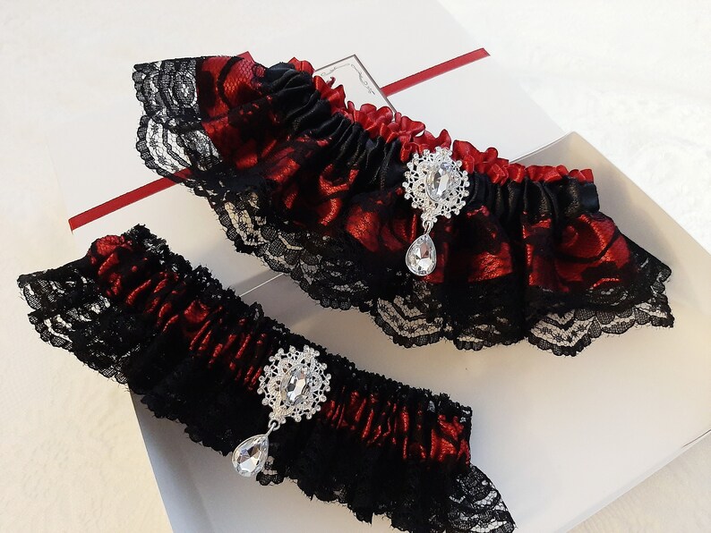 Black and Red Wedding Garter Garter Set Garter Belt Bridal Etsy