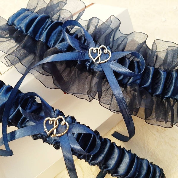 Navy Blue Bridal Garter Set, Wedding Garter Set, Blue Garter Set, Navy Bridal Garter, Wedding Garter Sets, Dark Blue Garter, Something Blue