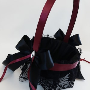 Flower Girl Basket, Black Flower Girl Basket, Burgundy Basket For Flower Girl, Small Flower Girl Basket, Wedding Basket Set of 2 3 4