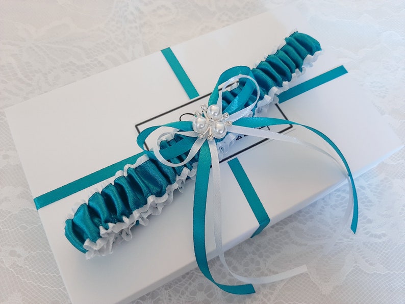 Teal Wedding Garter Set, Teal Bridal Garter Set, Handmade, Personalized Garter Set, Custom Garter Set with Toss Toss Garter Only