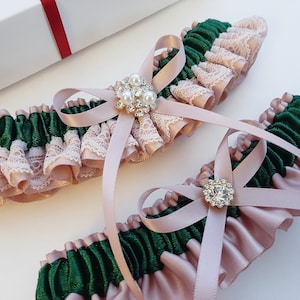 Liga de boda esmeralda, liga de oro rosa, liga de boda, liga, liga de novia, liga de encaje, liga para novia